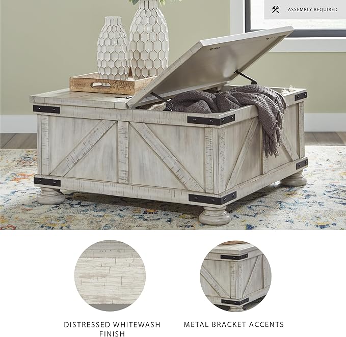 Signature Design by Ashley Carynhurst Casual Cocktail Table with Storage, Whitewash