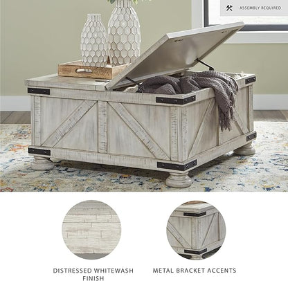Signature Design by Ashley Carynhurst Casual Cocktail Table with Storage, Whitewash
