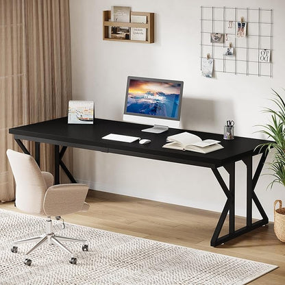Tribesigns 78.74-Inch Large Executive Desk, Industrial Home Office Computer Desk, Simple Long Writing Study Table Business Furniture (Black)
