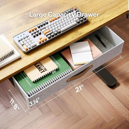 Seang Standing Desk with Drawer, 40" x 24" Height Adjustable Stand Up Desk, 3 Memory Height Settings with Cable Grommets & Storage Hooks, Ideal for Home & Office, Rustic Brown