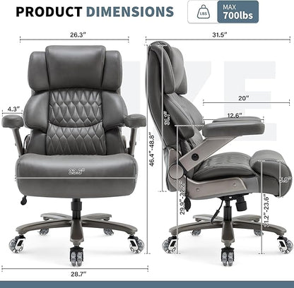 Big and Tall Office Chair 700lbs- Large High Back Executive Computer Desk Chair with 3D Flip-Up Arms, Adjustable Lumbar Support, Extra Wide Plus Size Seat, Heavy Duty Metal Base & Quiet Rubber Wheels