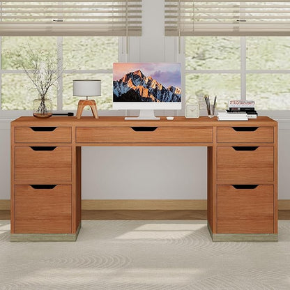 54 Inch Executive Desk with Drawers, Computer Desk with 7 Drawers for Bedroom, Office Desk with File Cabinet for Work Study Writing, Small Spaces, Brown