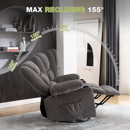 Power Recliner Chair with Rocking Function for Adults,Oversized Swivel Recliner with 2 Cup Holders,Side Pocket for Living Room