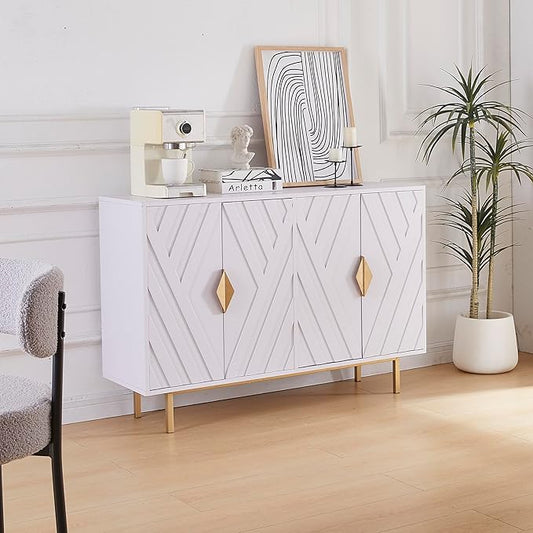 Sideboard Buffet Cabinets with Storage, 47.2" Modern Storage Cabinets with Relief Doors, Accent Cabinets with Adjustable Shelves, Wood Console Cabinet for Dining Living Room, Entryway, White