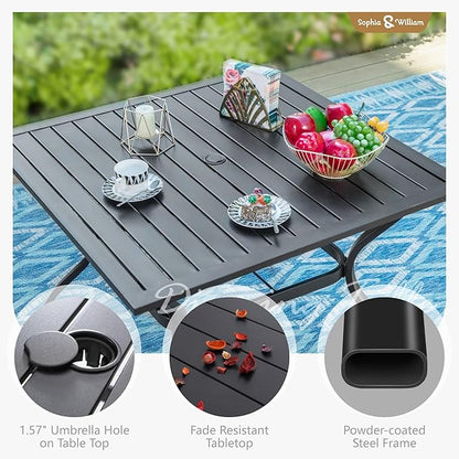 Sophia & William Patio Furniture Outdoor 5 Pieces Dining Set for 4, Metal Patio Table and 4 Chairs, Patio Conversation Set with Seat Cushions and Umbrella Hole for Porch Yard Balcony