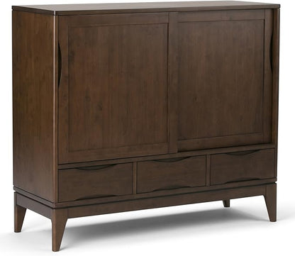 SIMPLIHOME Harper Solid Wood 48 inch Storage Cabinet in Walnut Brown (Set of 2) for The Living Room, Entryway and Family Room