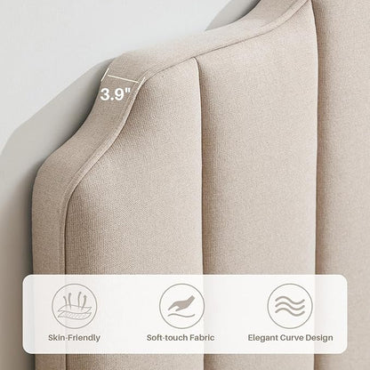 King Size Headboard Light Brown Upholstered Headboard Adjustable Height&Width Linen Headboards Modern Vertical Channel Design Bed Head Board, Light Brown