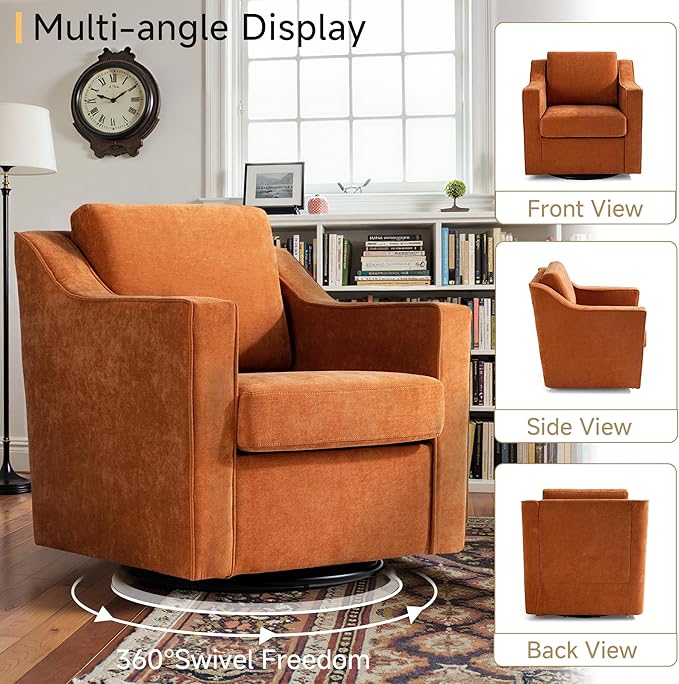 Pia Ricco Set of 2 Oversized Modern Striped Fabric Swivel Accent Chairs with Removable Covers, Living Room Reception Set
