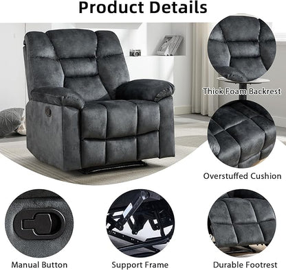 EBELLO Set of 2 Manual Recliner Chair for Adults with Soft Padded Headrest and Backrest, Overstuffed Single Recliner Sofa Chair for Living Room, Green Grey