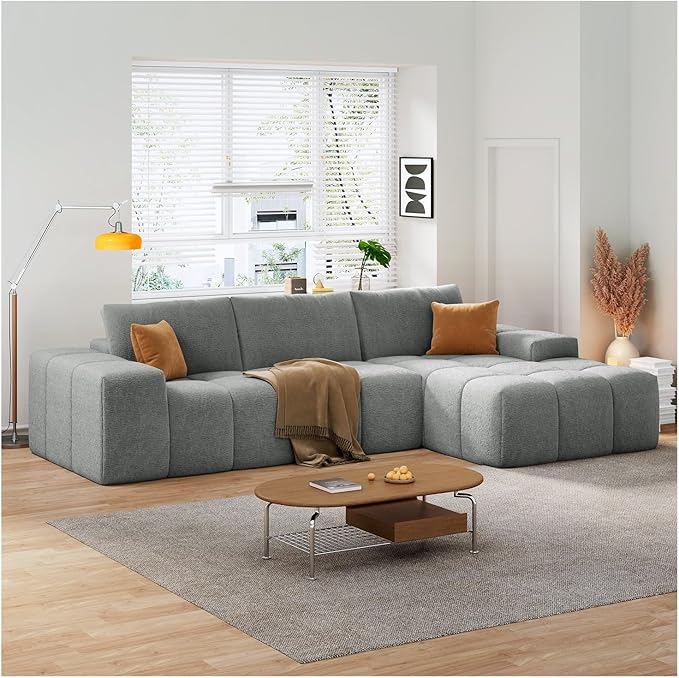 114” Oversized Modular Sectional Couch for Living Room, Chenille Boneless Couch L-Shape Cloud Sofa with Deep Seat and Chaise, Memory Foam Compressed Sofa for Living Room Furniture Bedroom Apartment
