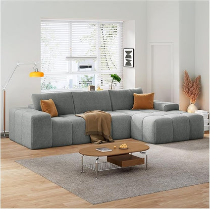 114” Oversized Modular Sectional Couch for Living Room, Chenille Boneless Couch L-Shape Cloud Sofa with Deep Seat and Chaise, Memory Foam Compressed Sofa for Living Room Furniture Bedroom Apartment