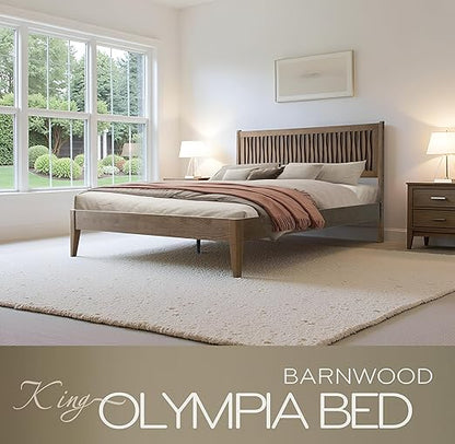 King Size Bed Frame, Solid Wood Platform Bed with Headboard & Footboard, 12 Sturdy Slatted, Central Metal Legs, Easy Assembly, Noise & Anti-Slip, No Box Spring Needed, Barnwood Finish, OLK-30