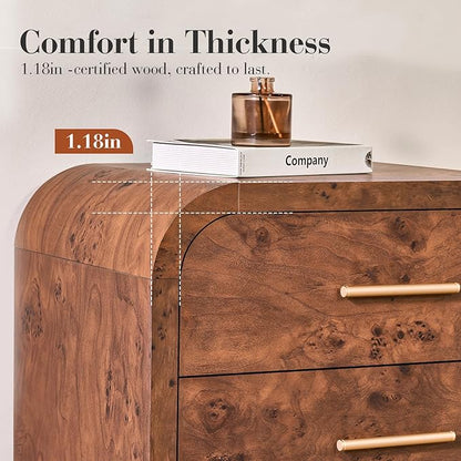 Curved 9-Drawer Dresser for Bedroom, 63" Wide Modern Chest of Drawers, Vanity Desk TV Stand for Living Room, Closet Storage Drawers Organizer Furniture, Nursery, Hallway, Dark Burl