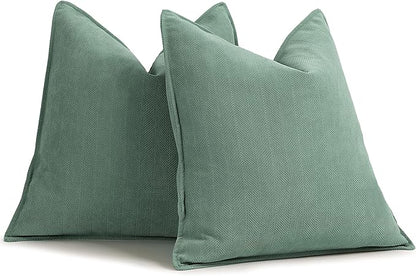 ZWJD Dusty Green Pillow Covers 20x20 Set of 2 Chenille Throw Pillow Covers with Elegant Design Soft and Luxurious Decorative Throw Pillows for Couch, Bed, and Home Decor