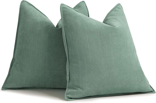ZWJD Dusty Green Pillow Covers 26x26 Set of 2 Chenille Throw Pillow Covers with Elegant Design Soft and Luxurious Decorative Throw Pillows for Couch, Bed, and Home Decor