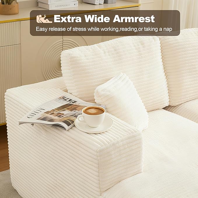 L-Shape Cloud Modular Sectional Sofa Couch,Modern Boneless Sectional Couch with Deep Seat,Upholstered Couches for Living Room Bedroom,No Assembly Required,Beige
