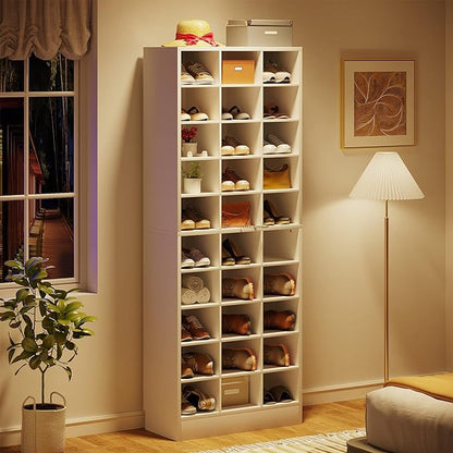 Tribesigns 10-Tier Shoe Storage Cabinet, White Wooden Shoe Rack with 30 Cubbies, Freestanding Tall Entryway Shoe Organizer for Closet, Entryway, Living Room