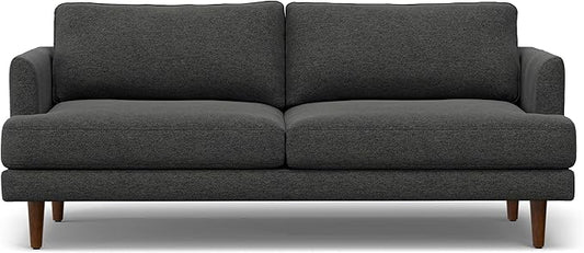 SIMPLIHOME Livingston 76-inch Wide Sofa in Charcoal Grey Woven-Blend Fabric, Handcrafted Loveseat Couch for Living Room or Family Room, Mid-Century Modern Style, Solid Wood Frame