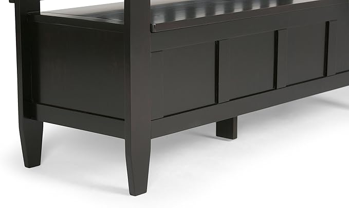 SIMPLIHOME Brooklyn Entryway Storage Bench - 48 inch Wide Solid Wood Storage Seat in Coffee Brown, Contemporary Bench for Entryway or Living Room with Lift-Up Lid and Slatted Backrest