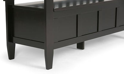 SIMPLIHOME Brooklyn Entryway Storage Bench - 48 inch Wide Solid Wood Storage Seat in Coffee Brown, Contemporary Bench for Entryway or Living Room with Lift-Up Lid and Slatted Backrest