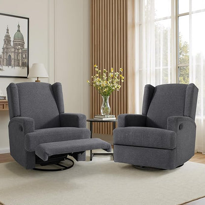 Swivel Glider Recliner Chair for Adults with Deep Seat - High Back Rocker Reclining Accent Chair, Manual Recliner for Living Room & Nursery, Comfortable Upholstered Fabric Armchair-Gray