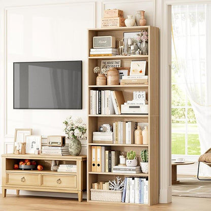 FOTOSOK 70.8" Tall Bookcase Shelf, 6 Tier Wide Bookshelf with Storage, Billy Bookcase Set of 2, Large Bookshelf for Living Room, Home Office,Light Oak