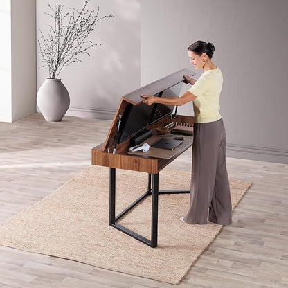 Transformer Table to Desk, Modern Home Office Desk with Storage, Foldable Desk to Dining Table, Multiuse Computer Desk, Work from Home Essentials (Dark Brown, Royal Walnut)