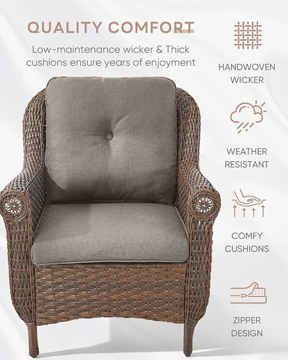Patio Wicker Chairs Outdoor Furniture Chair - Set of 2 Outside All Weather Lawn Dining Brown Rattan Armchair with High Back&Deep Seating for Deck Porch Balcony Backyard Garden - Grey