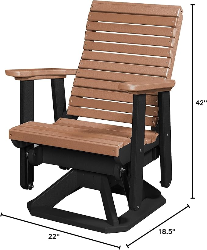 DutchCrafters Modern Horizontal Slat High Back Poly Glider Chair Outdoor Patio Furniture (Black & Cedar)