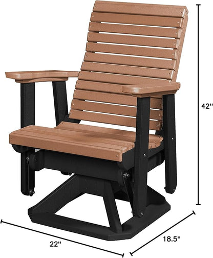 DutchCrafters Modern Horizontal Slat High Back Poly Glider Chair Outdoor Patio Furniture (Black & Cedar)