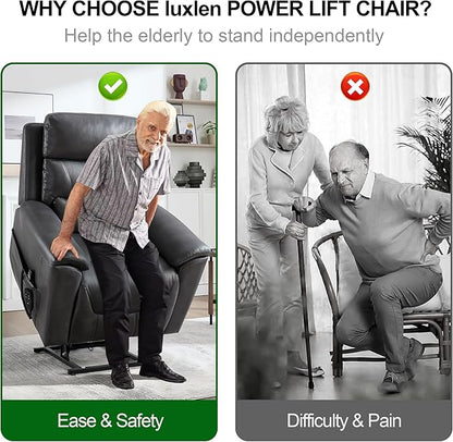Power Lift Recliner Chair for Elderly People, Dual Motor Lay Flat Recliner with Vibration Massage and Heat, Heavy Duty Motion Mechanism Standing Assistance Reclining Chair, Faux Leather Dark Gray