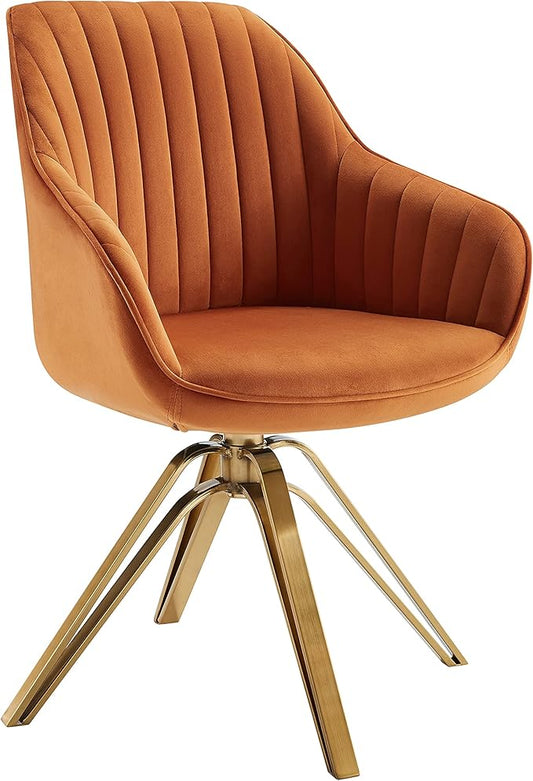 Zouron Mid Century Modern Swivel Accent Chair with Gold Metal Legs, Upholstered Swivel Chair No Wheels, Side Accent Arm Chair Vanity Chair for Small Space Home Office Living Room Bedroom, Cinnamon