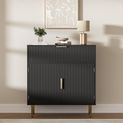 Sideboard Buffet Cabinet with 2 Doors & Drawer, Coffee Bar with Adjustable Shelves, Liquor Cabinet with Storage, Accent Cabinet Console Table for Living Dining Room, Black