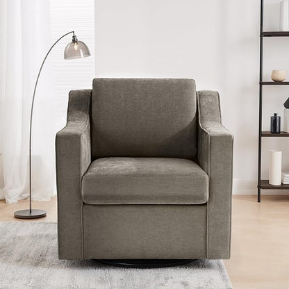 UIXE Swivel Accent Chairs Set of 2, Chenille Upholstered Arm Chair for Living Room, Modern Club Armchair Comfy Single Sofa Bedroom Reading Seat with Lumbar Pillow - Sand