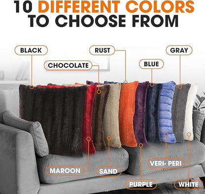 Cheer Collection Faux Fur Throw Pillows - Decorative Pillows for Couch, Bed Throw Pillows, Black Accent Pillows for Bedroom or Living Room Aesthetic, Set of 2 Furry Throw Pillows, 20" x 20"