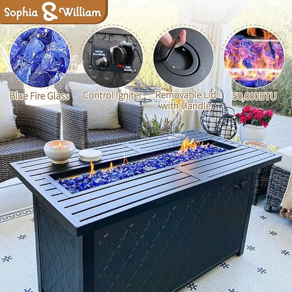 Sophia & William Patio Furniture Sets with 45" Gas Fire Pit Table Outdoor Metal Conversation Sets for 5, 2 x Swivel Cushioned Patio Sofa Chairs, 1 x 3-Seat Sofa 4 Pieces for Lawn Backyard Navy