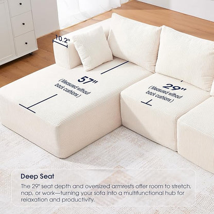 KINGYES 107'' Modular Sectional Sofa, L Shaped Cloud Couch for Living Room, Modern Boneless Sofa with Chaise for Bedroom, Beige