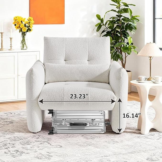 33.9" Accent Chairs, Modern Upgrade Sherpa Fabric Arm Chair Comfy Upholstered Armchair Leisure Single Sofa Chair with a Waist Pillow for Bedroom, Office and Living Room