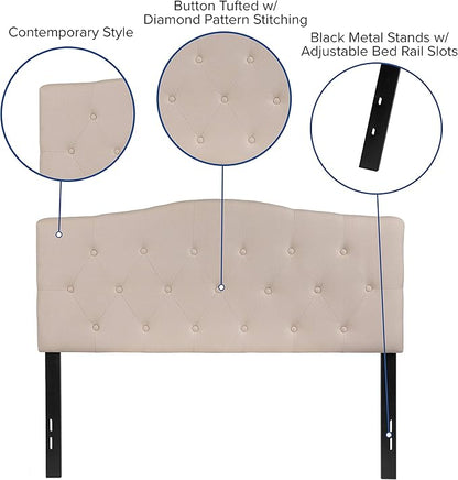 BizChair Tufted Upholstered Full Size Headboard in Beige Fabric