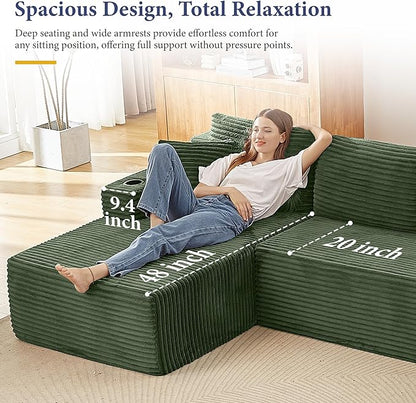134''Oversized Modular Sectional Sofa Boneless Cloud Couch with Chaise Comfy Sectional Couches for Living Room,Bedroom,Apartment (Green, 134''W U-Shaped)
