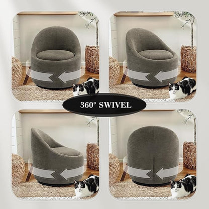 360° Swivel Accent Chair, Mid-Century Modern Chair with Hidden Storge, Small Swivel Chair with Arms for Living Room/Office-Green