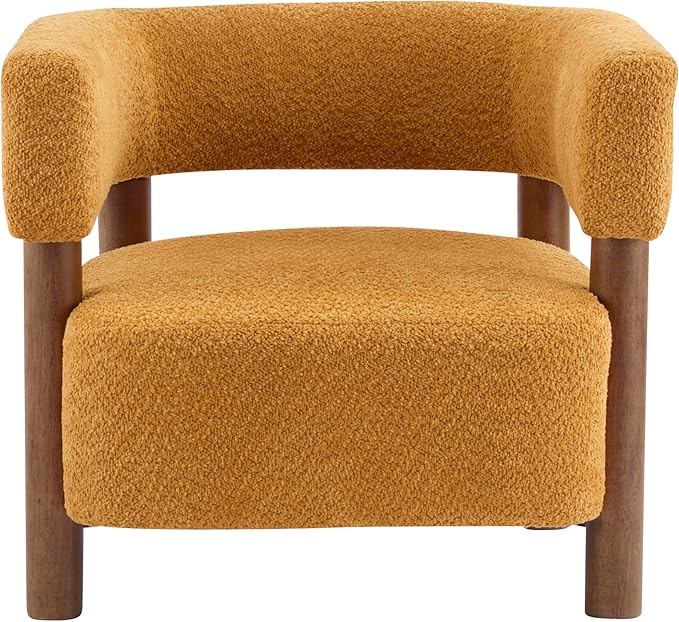 GDFStudio Boucle Upholstered Accent Chair,Cozy Modern Armchair with Spring Cushion & Rubber Wood Frame,Comfortable Mid-Century Lounge Chair Seating for Living Room, Bedroom, Office, Yellow
