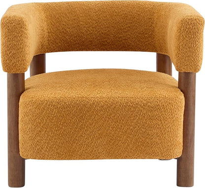 GDFStudio Boucle Upholstered Accent Chair,Cozy Modern Armchair with Spring Cushion & Rubber Wood Frame,Comfortable Mid-Century Lounge Chair Seating for Living Room, Bedroom, Office, Yellow