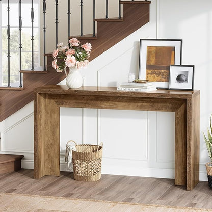 Tribesigns 55-Inch Farmhouse Console Table, Wooden Couch Table Behind Sofa with Storage, Narrow Long Entryway Hallway Table for Living Room, Entrance (Brown)
