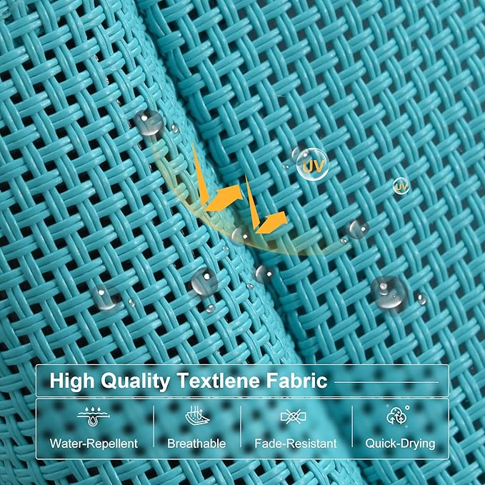 PURPLE LEAF Patio Lounge Chair Set of 3 Outdoor Chaise Lounger Aluminum Frame with Side Table and Wheels for Pool Outside Sunbathing Tanning Recliner Including Pillows Turquoise Blue