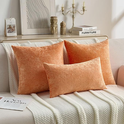 FUTEI Orange Flannel Throw Pillow Covers 18x18 Inch Set of 2,Soft Dimensional Textured Cushion Cases,Modern Home Decor for Couch Living Room