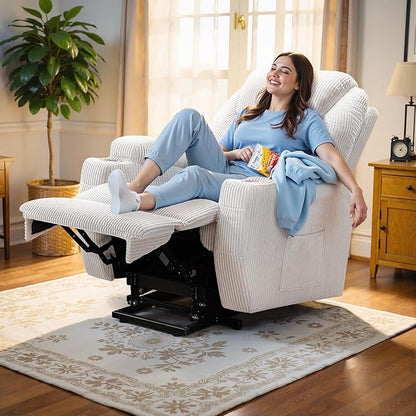 Flamaker Power Lift Recliner Chair Electric Lift Recliner for Elderly Power Lift Recliner Chair with Cup Holders Side Pockets for Living Room (Corduroy, Beige)