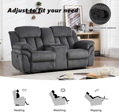 CANMOV Recliner Sofa Set, Manual Recliner Loveseat with Overstuffed Armrest for Living Room,Bedroom Furniture,Office,2 Seat Grey