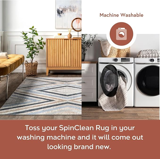 nuLOOM 2' x 8' Machine Washable Stain-Resistant Area Rug Medium Profile for Living Room, Bedroom, and Dining Room, Akari Blue