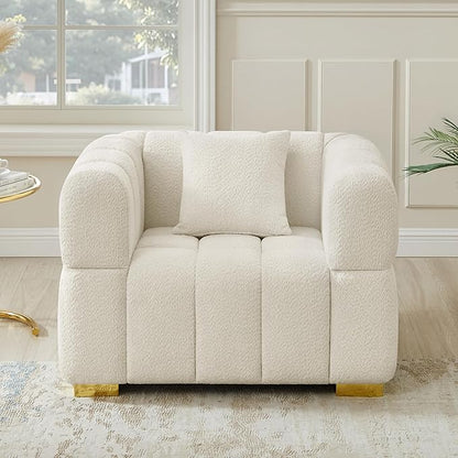 VANOMi 44.09”Oversized Accent Chair, Boucle Arm Chair with Deep Seat, Comfy Reading Chair for Living Room, Bedroom, Office, Apartment, White (1 Piece)